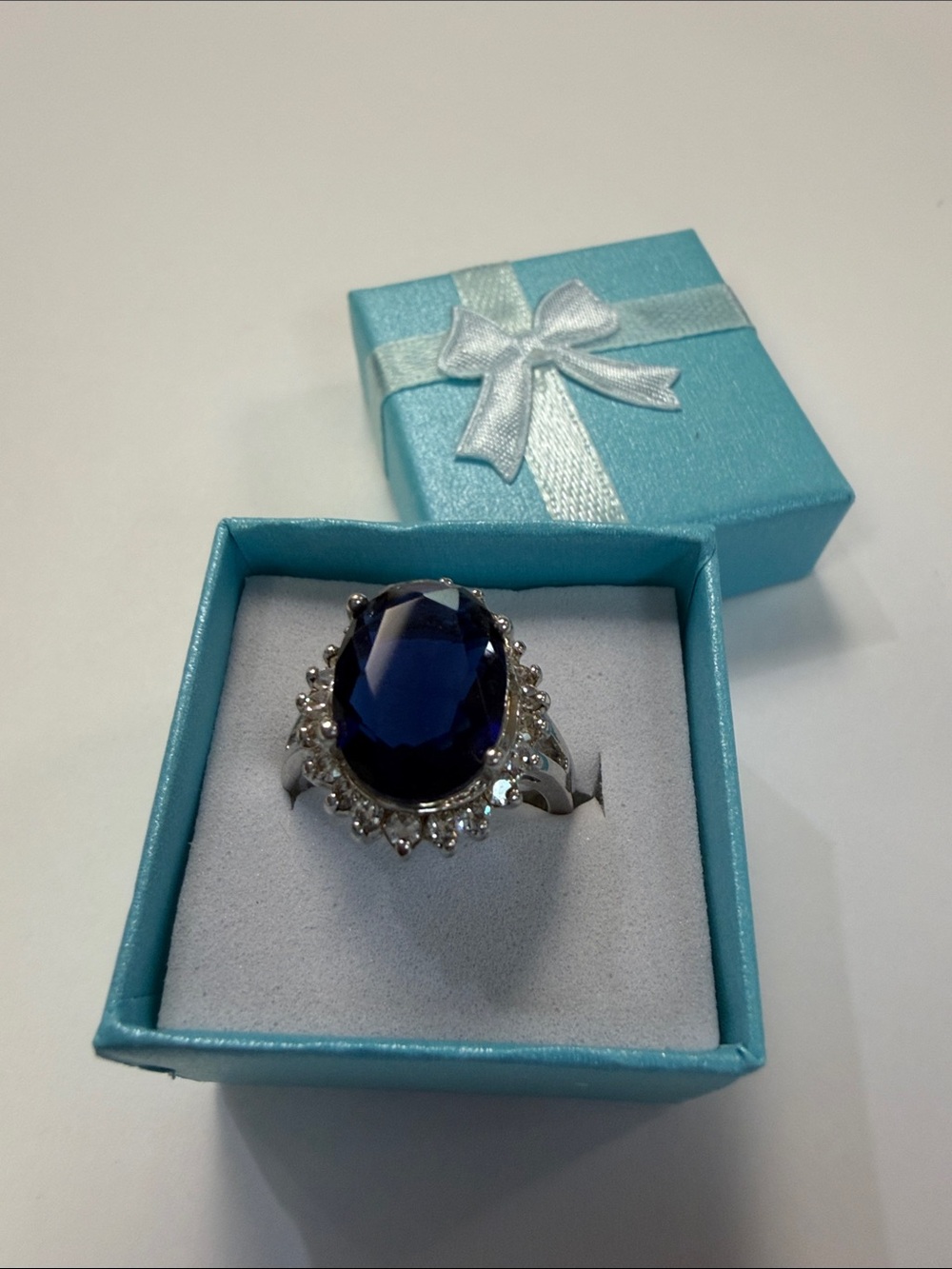 Avon Silver-Tone 125 Anniversary Sapphire Ring